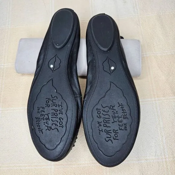Betsey Johnson Sauceeyy Black Leather Beaded Flower Toe Soft &amp; Flexible Flats