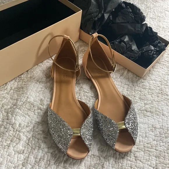 BHLDN - Emma Go Juliette Glitter Silver &amp; Nude flats - Euro Size 41 (US 10)