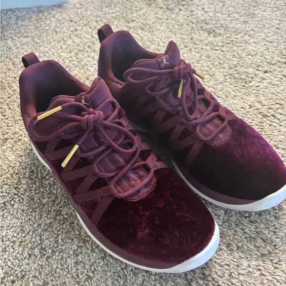 Big Kids JORDAN crushed velvet Burgundy Sneakers