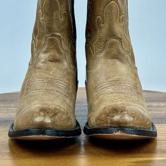 Big Kids‎ Old West Tan Brown Leather Classic Western Cowboy Boots Size 4 Y GUC