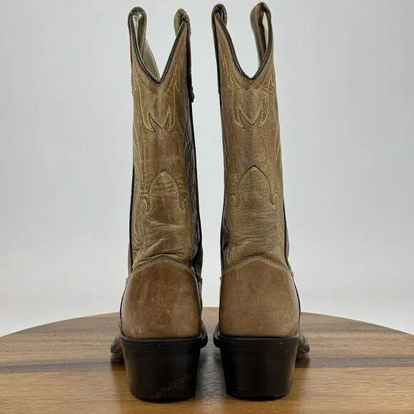 Big Kids‎ Old West Tan Brown Leather Classic Western Cowboy Boots Size 4 Y GUC
