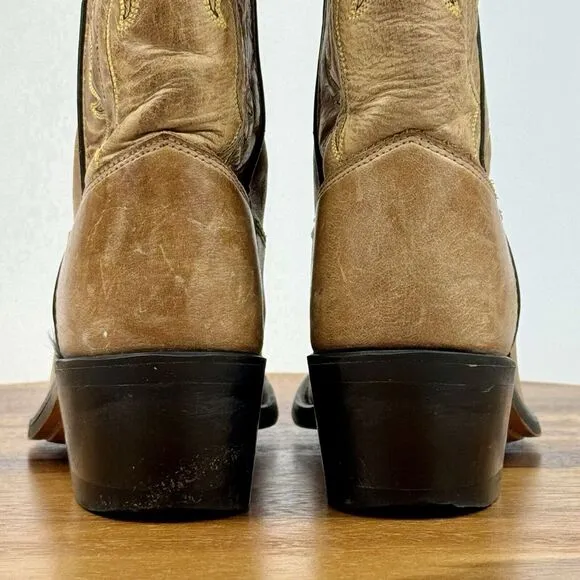 Big Kids‎ Old West Tan Brown Leather Classic Western Cowboy Boots Size 4 Y GUC