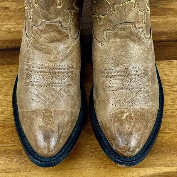 Big Kids‎ Old West Tan Brown Leather Classic Western Cowboy Boots Size 4 Y GUC