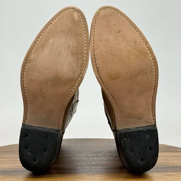 Big Kids‎ Old West Tan Brown Leather Classic Western Cowboy Boots Size 4 Y GUC