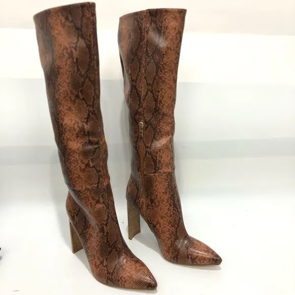 Billini Dare You To Try Heeled Snake Print Knee High Boots Multicolor Size 8