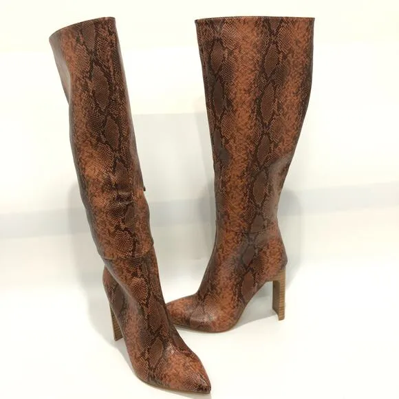 Billini Dare You To Try Heeled Snake Print Knee High Boots Multicolor Size 8