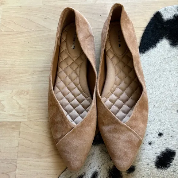 BIRDIES Pointed Toe Flats The Goldfinch Leather Suede Size  8.5 Tan