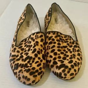 Birdies Size 8 Faux Fur Lined Genuine Calf Hair Loafer Cheetah Print NWOT