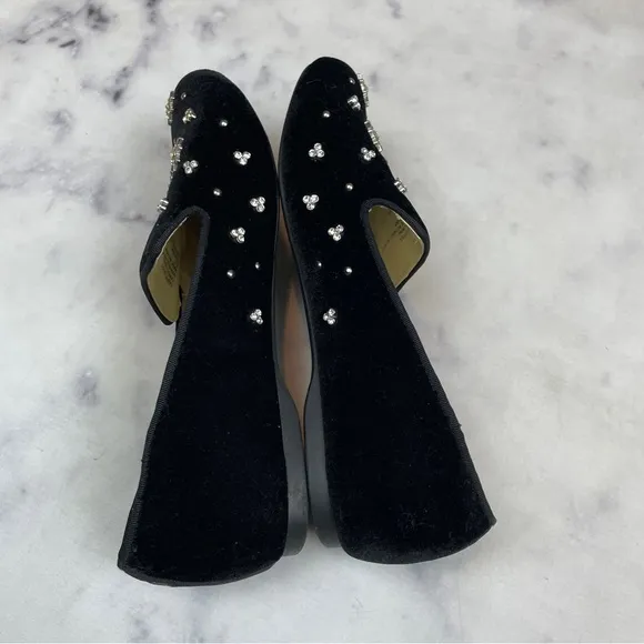 Birdies Starling Black Velvet Crystal Embellished Faux Fur Lined Flats