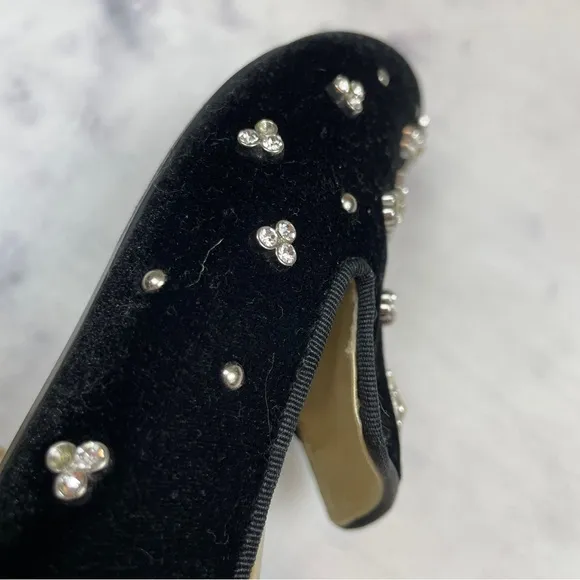 Birdies Starling Black Velvet Crystal Embellished Faux Fur Lined Flats
