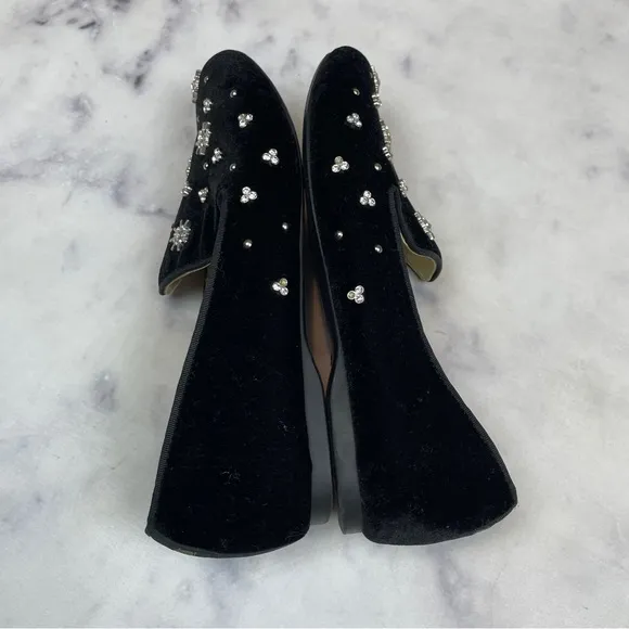 Birdies Starling Black Velvet Crystal Embellished Faux Fur Lined Flats