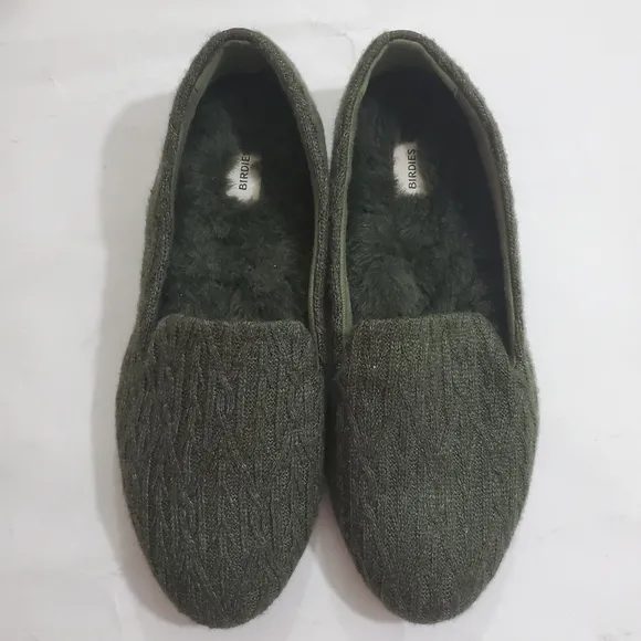 Birdies Starling Cable Knit Flats Slip on Shoes Forest Green Size 6.5