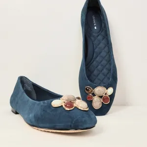 Birdies The Hummingbird Teal Suede Stone Size 8.5 Ballet Flats Blue Slip-on Shoe