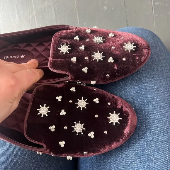 Birdies The Starling Loafers in Burgundy Velvet, size 7.5