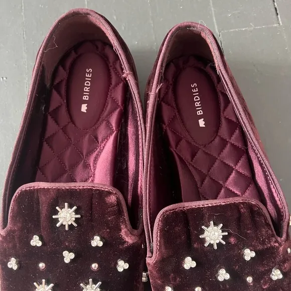 Birdies The Starling Loafers in Burgundy Velvet, size 7.5