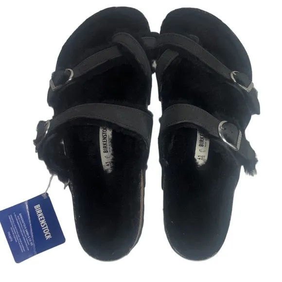 Birkenstock Black Mayari Shearling Thong Sandals Size 41 Women’s Size 10