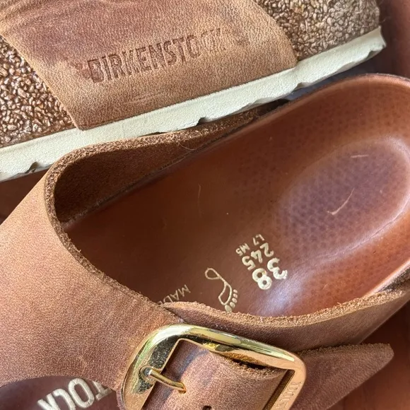 Birkenstock Gizeh Big Buckle Leather Sandals Cognac Gold 7-7.5/38 regular/wide