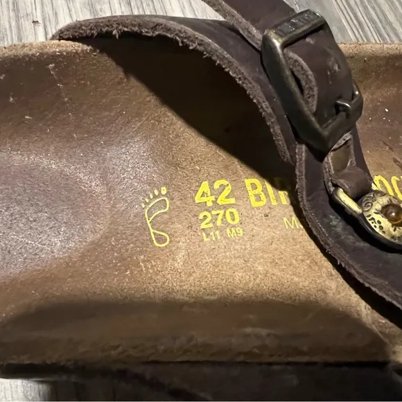Birkenstock Gizeh Brown Leather Thong Sandals with Chain Medallion