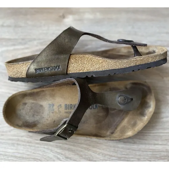 Birkenstock Gizeh Brown Leather Thong Sandals Women's 8.5  EU 39