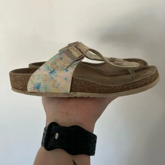 Birkenstock Gizeh BS Meadow Flowers Khaki Thong Sandals Size 33