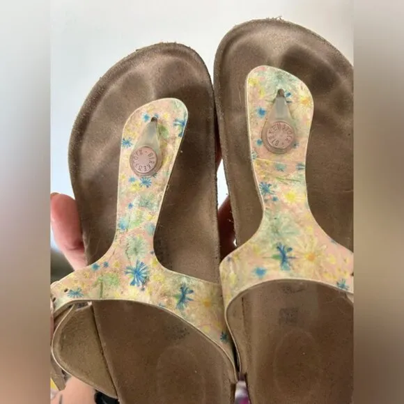 Birkenstock Gizeh BS Meadow Flowers Khaki Thong Sandals Size 33