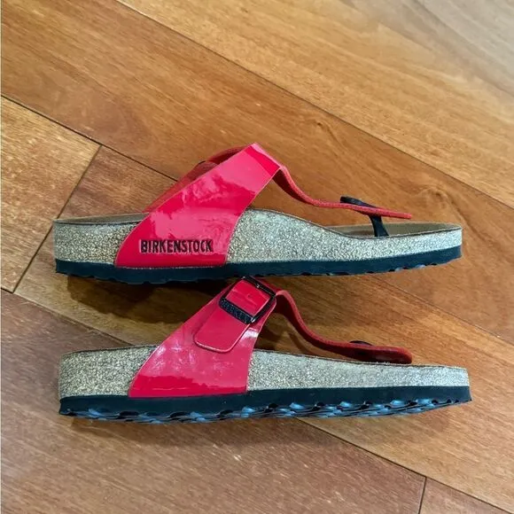 Birkenstock Gizeh Cherry Red Patent Sandals Women's Size 37