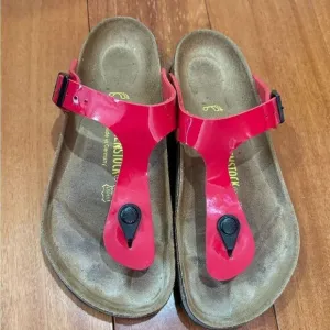 Birkenstock Gizeh Cherry Red Patent Sandals Women's Size 37