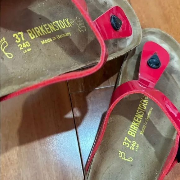 Birkenstock Gizeh Cherry Red Patent Sandals Women's Size 37