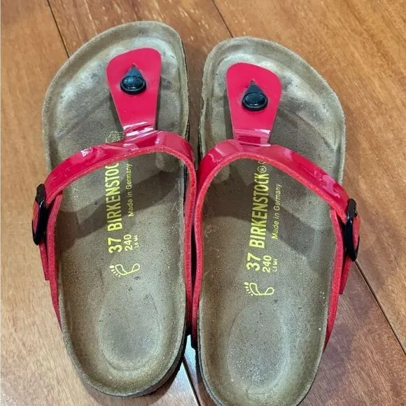Birkenstock Gizeh Cherry Red Patent Sandals Women's Size 37
