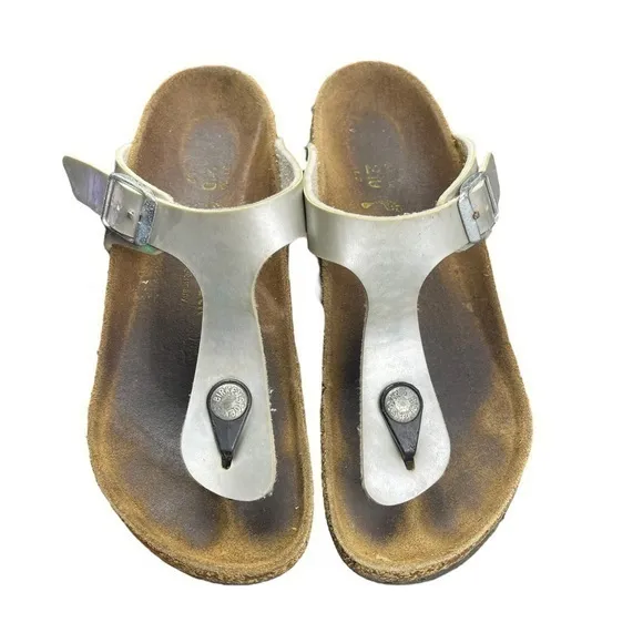 Birkenstock Gizeh Silver Birko-Flor Thong Sandals Size 33 Kid's‎