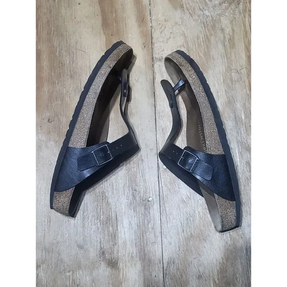 Birkenstock Gizeh thong soft footbed black leather sandals women's Sz 40 US 9