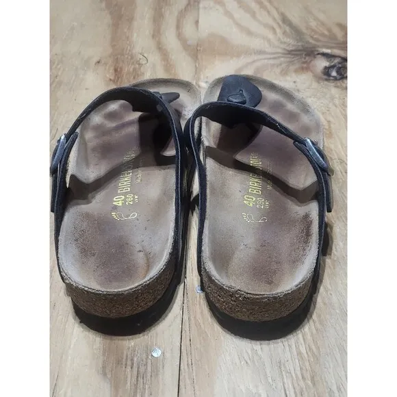 Birkenstock Gizeh thong soft footbed black leather sandals women's Sz 40 US 9
