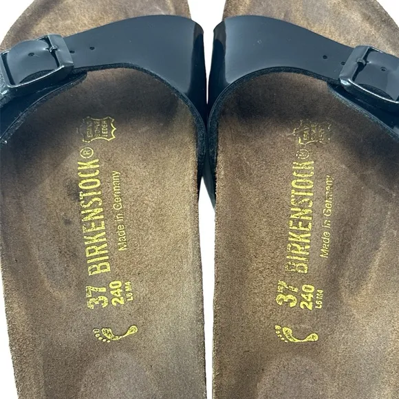 BIRKENSTOCK | Madrid Birko-Flor Black Patent Sandals Slip On Slides Shoes Flats