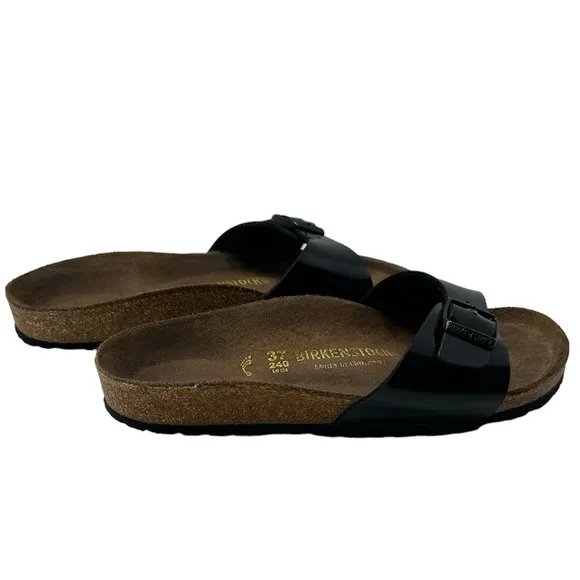 BIRKENSTOCK | Madrid Birko-Flor Black Patent Sandals Slip On Slides Shoes Flats