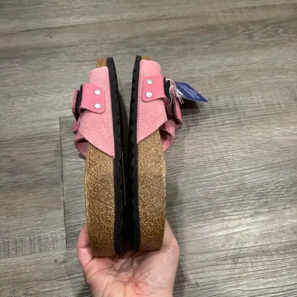 Birkenstock Oita Suede Leather Velcro Strap Slide Sandals