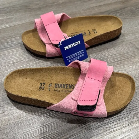 Birkenstock Oita Suede Leather Velcro Strap Slide Sandals