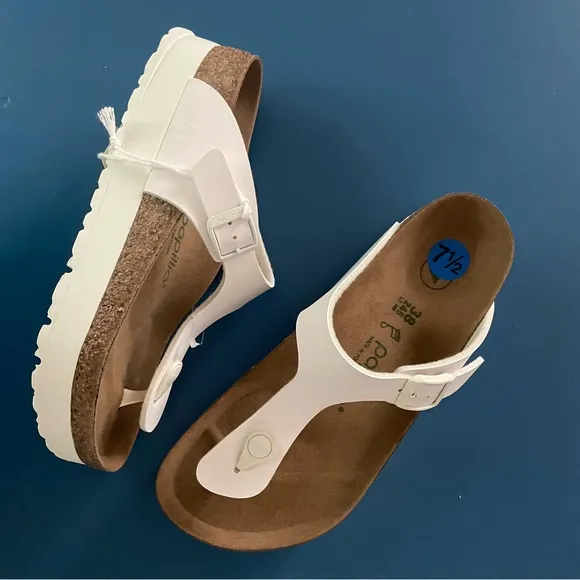 Birkenstock Papillio Gizeh Flex Vegan Platform Thong White Sandals EU 38