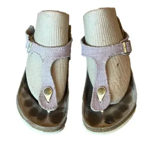 Birkenstock Thong Sandals Pink Heavyweight Canvas Gold Buckle Womens 8 EU‎ 38