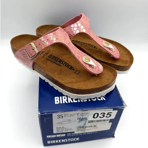 Birkenstock Women's Gizeh Thong Sandals Shiny Snake Rose Size US4 EU35