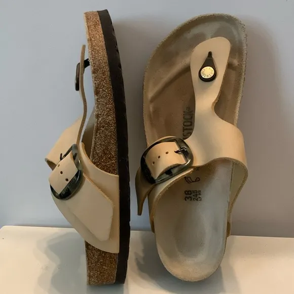 Birkenstocks Almond Gizeh Big Buckle Detail Canvas Thong Sandals EU 38, L7 M5