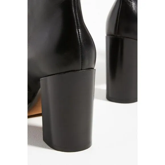 Black Anthropologie Leather Polished Stacked Heel Mid-Calf Boots (NWT)