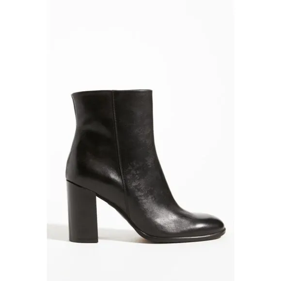 Black Anthropologie Leather Polished Stacked Heel Mid-Calf Boots (NWT)