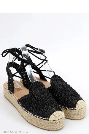 Black Crochet Lace-Up Platform Espadrilles with Woven Jute Sole