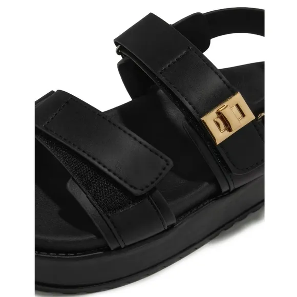 Black Double Velcro Straps Platform Sandals