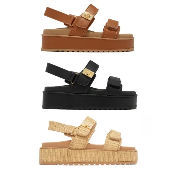 Black Double Velcro Straps Platform Sandals