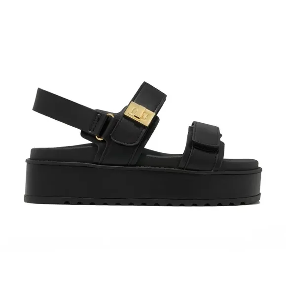 Black Double Velcro Straps Platform Sandals