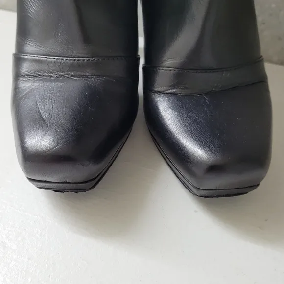 Black leather custom made DUO wide calf boots, 38/ 7.5
