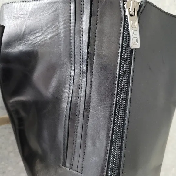 Black leather custom made DUO wide calf boots, 38/ 7.5