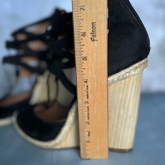 Black leather suede wedges espadrilles