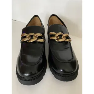 Black Y2K Lug Sole Macneuu Gold Chain Loafers Sz 8-9? See Photos